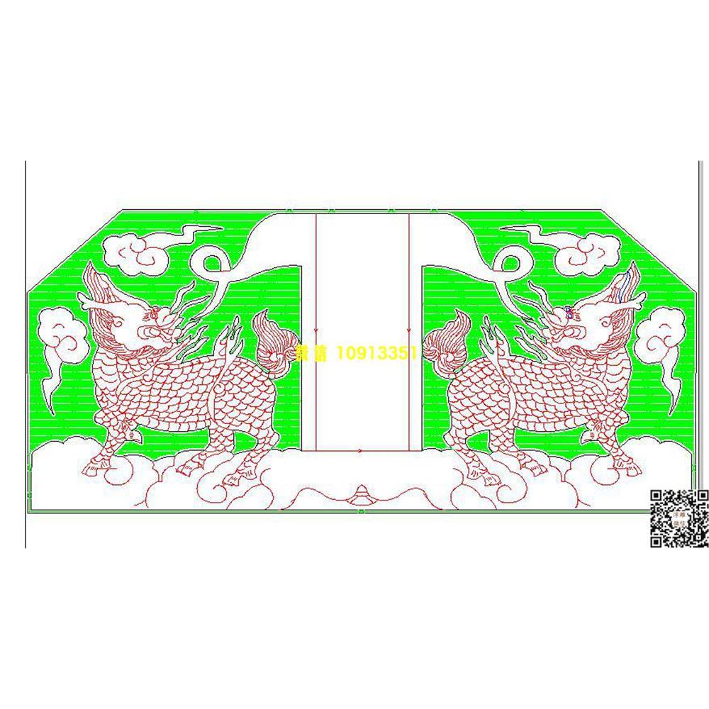 精雕图17麒麟祥云碑头线雕图线条图单线铣底图_电脑雕刻plt文泰矢量图精雕图浮雕图